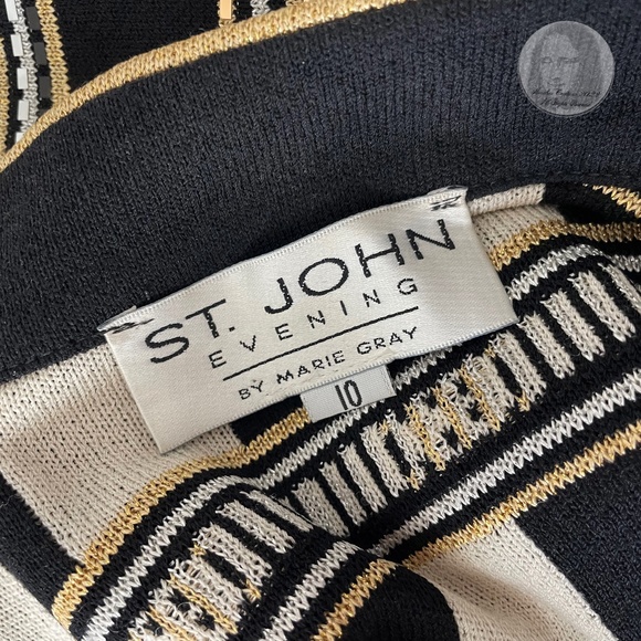 St John Evening Jacket Embellished Knit Gold Black White Zip Front Vintage Sz 10 - Picture 11 of 11